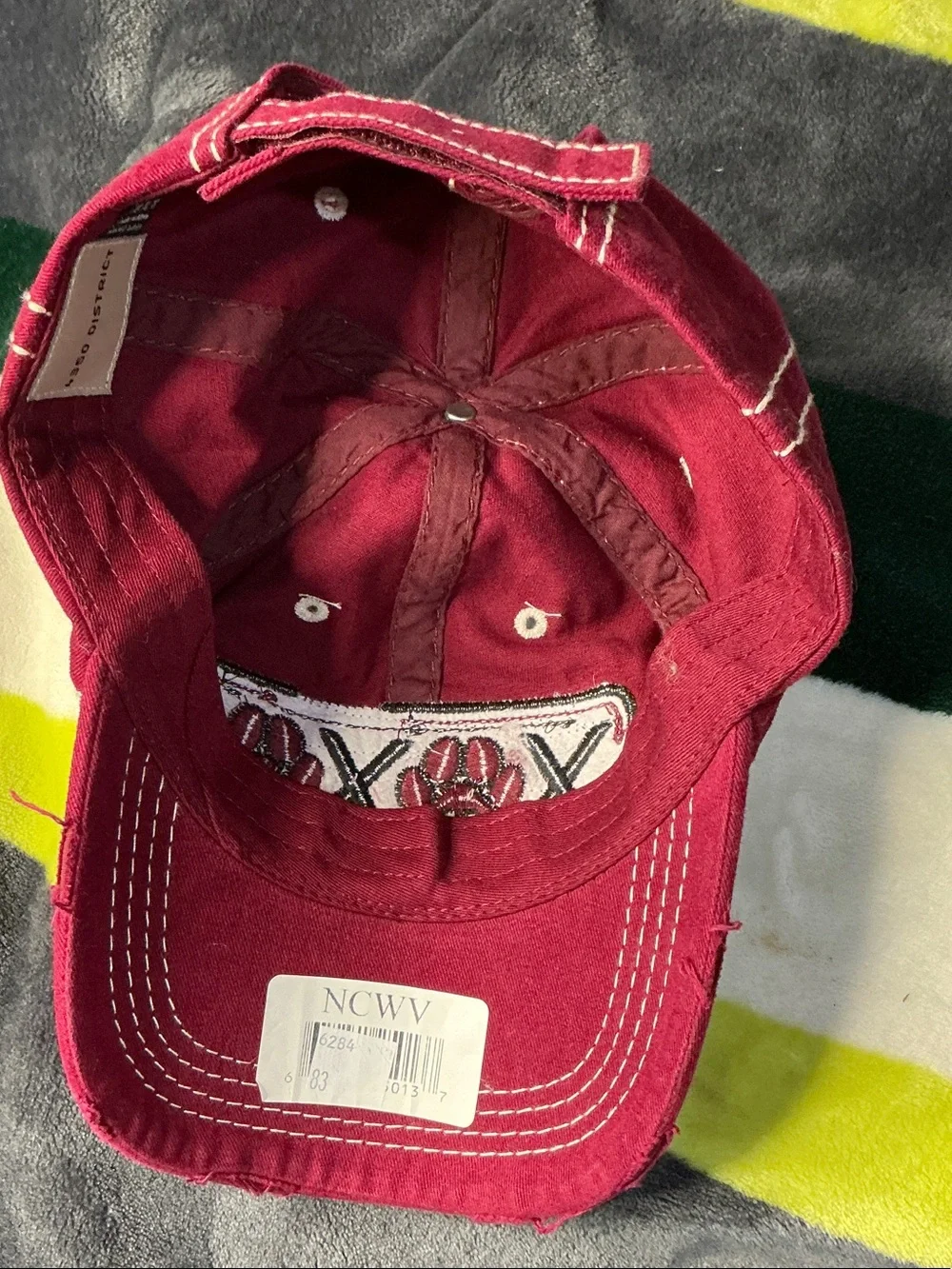 District Red  XOX Paws Distressed Baseball Cap Maroon Burgundy Washed